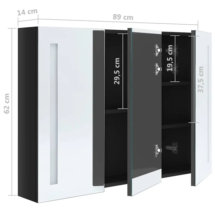 Armoire de salle de bain à miroir LED 89x14x62 cm noir brillant - 8
