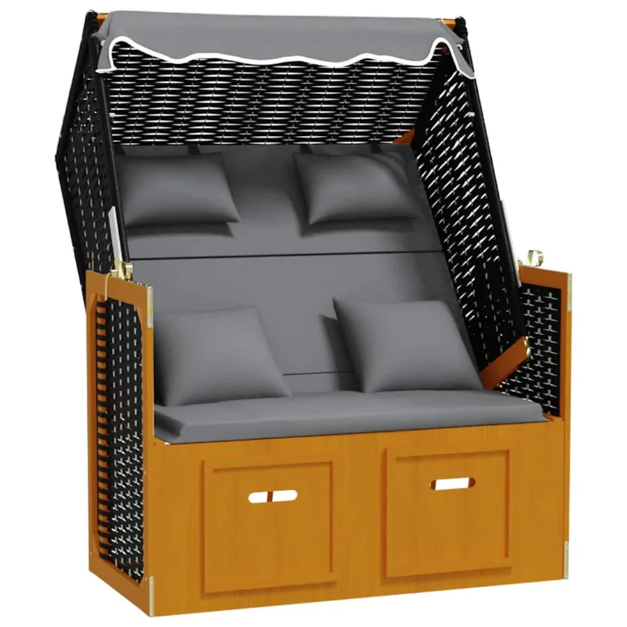 Strandkorb coussin résine tressée bois solide noir anthracite - 3