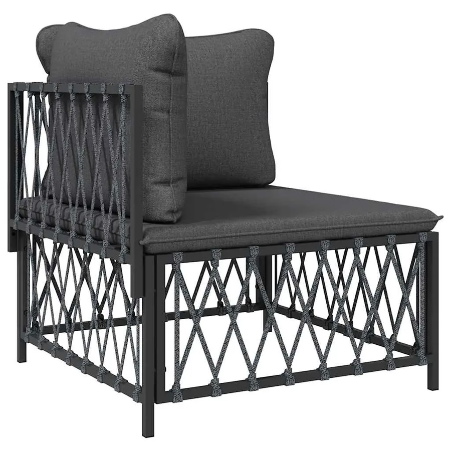 Canapé d'angle de jardin avec coussins anthracite tissu tissé - 2