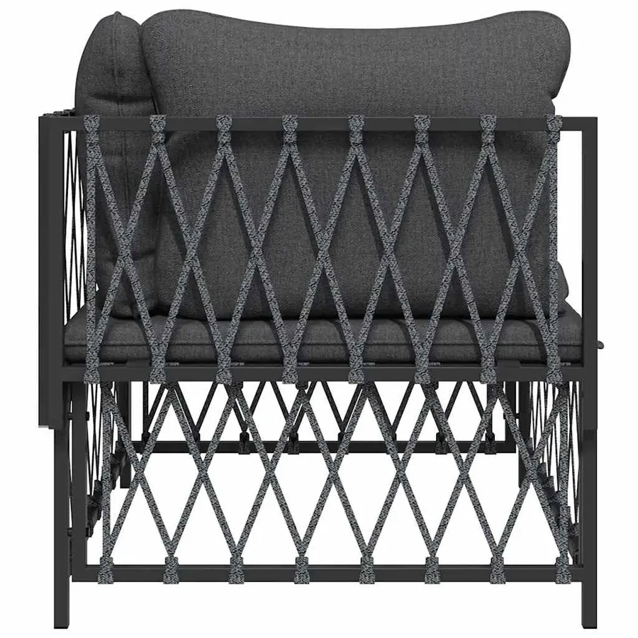 Canapé d'angle de jardin avec coussins anthracite tissu tissé - 5