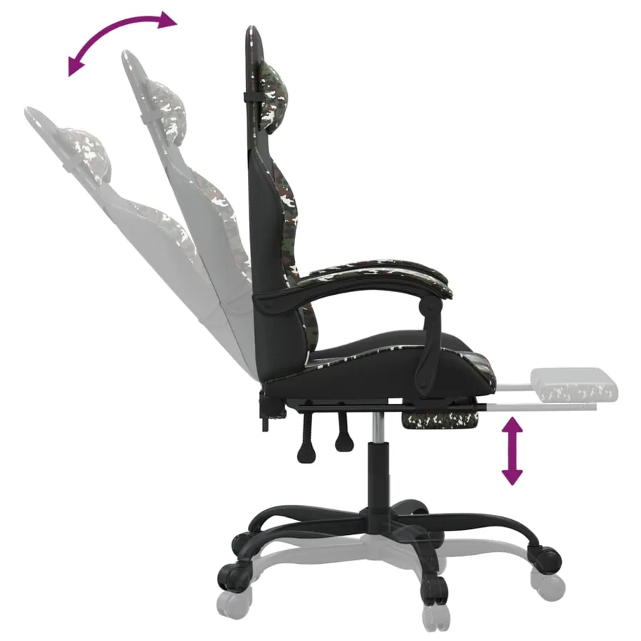 Chaise de jeu pivotante repose-pied Noir camouflage Similicuir - 11