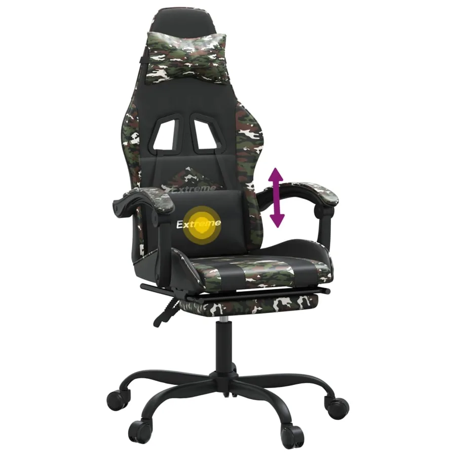 Chaise de jeu pivotante repose-pied Noir camouflage Similicuir - 12