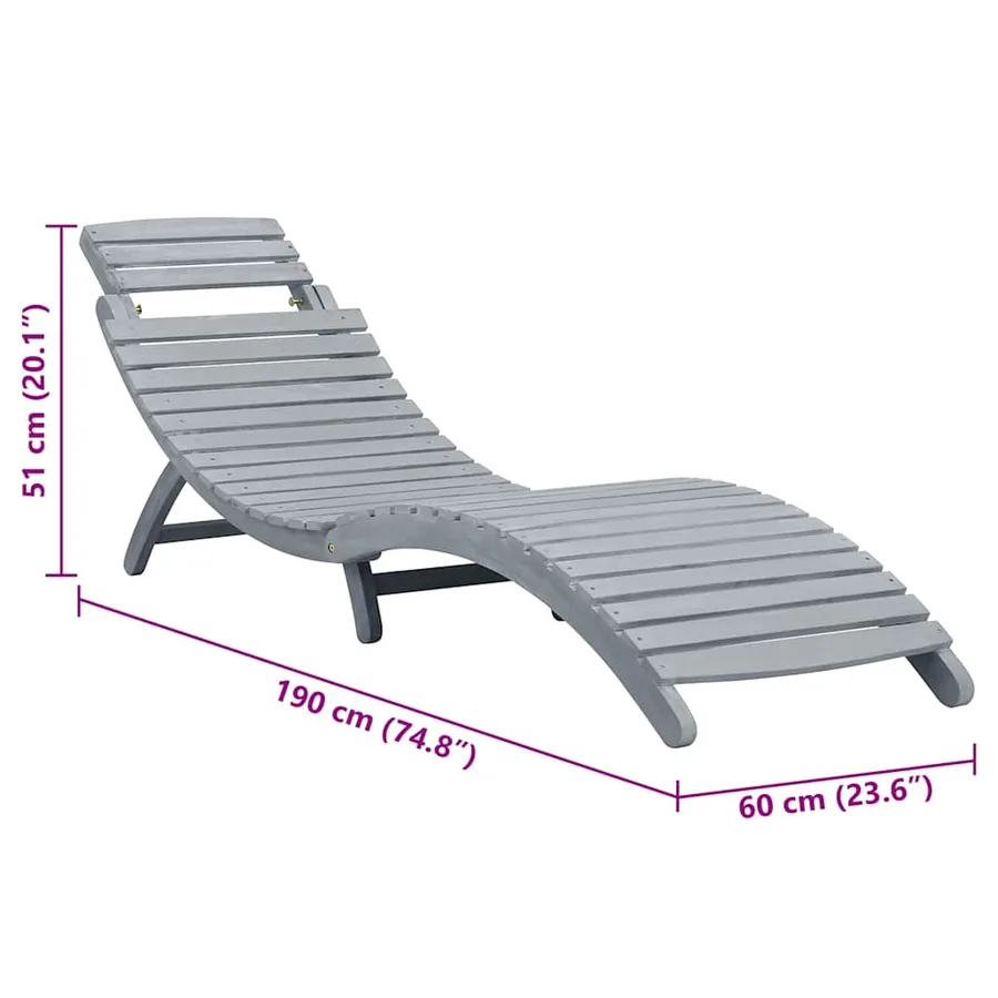 Chaise longue avec coussin Gris Bois d'acacia solide - 18