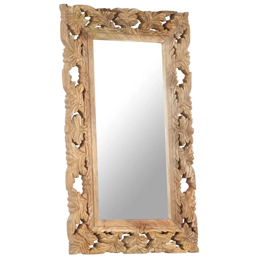 Miroir sculpté à la main Marron 80x50cm Bois de manguier massif - 2