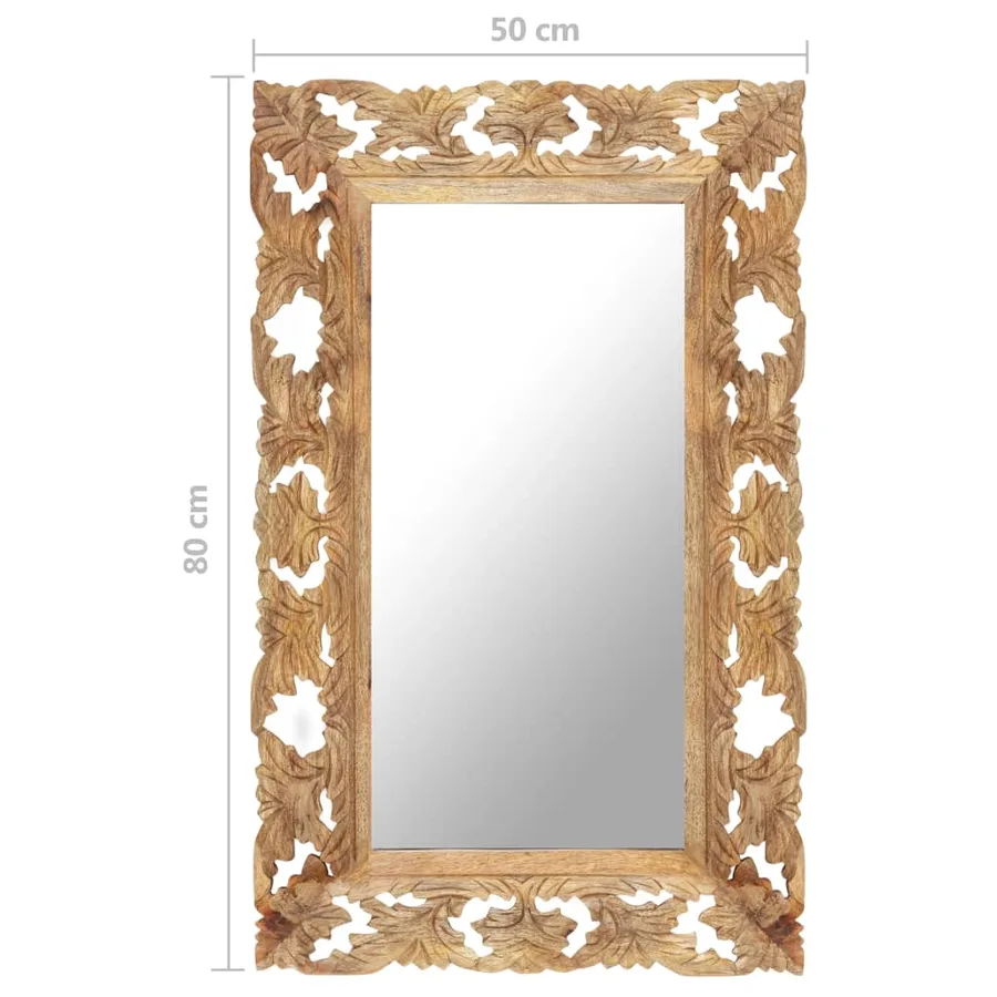 Miroir sculpté à la main Marron 80x50cm Bois de manguier massif - 6