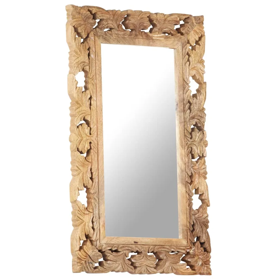 Miroir sculpté à la main Marron 80x50cm Bois de manguier massif - 8