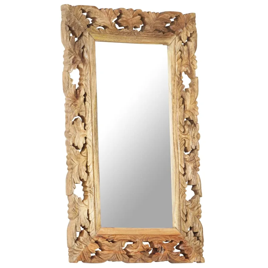 Miroir sculpté à la main Marron 80x50cm Bois de manguier massif - 9