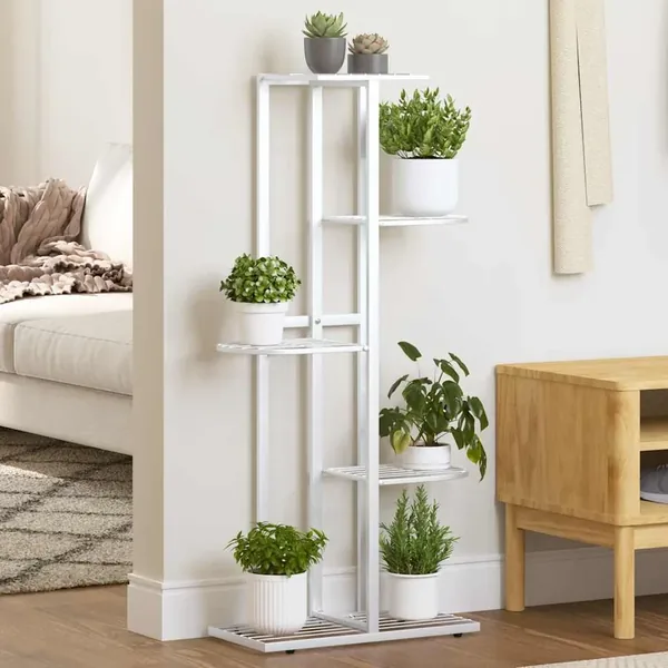 Support pour plantes 5 niveaux 43x22x98 cm Blanc Métal