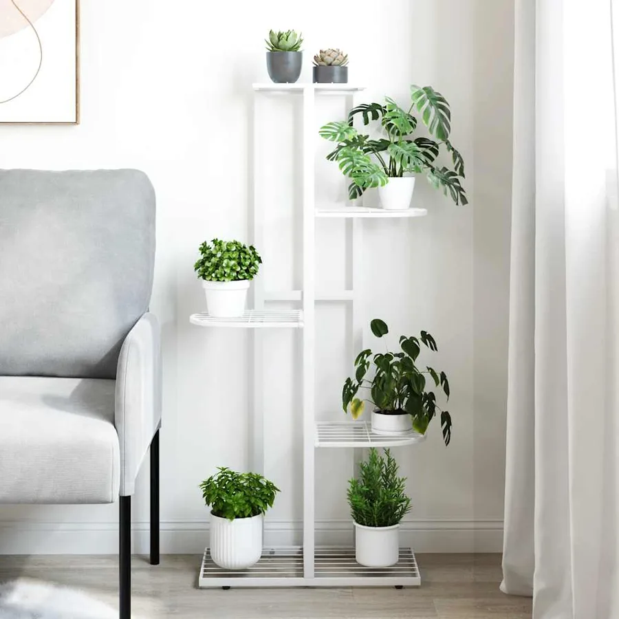 Support pour plantes 5 niveaux 43x22x98 cm Blanc Métal - 3