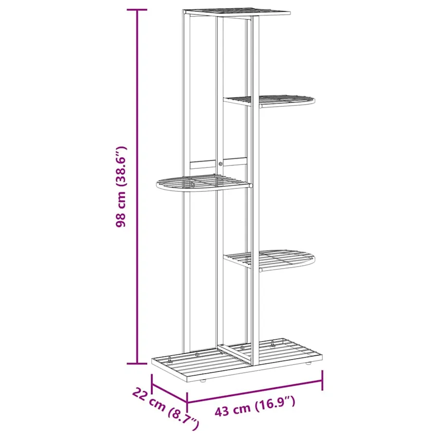 Support pour plantes 5 niveaux 43x22x98 cm Blanc Métal - 9