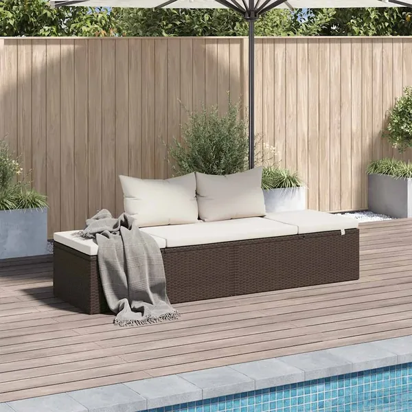 Lit de jardin Marron 195x60 cm Résine tressée
