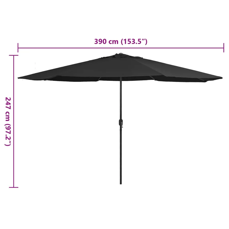 Parasol de jardin avec mât en métal 390 cm noir - 7