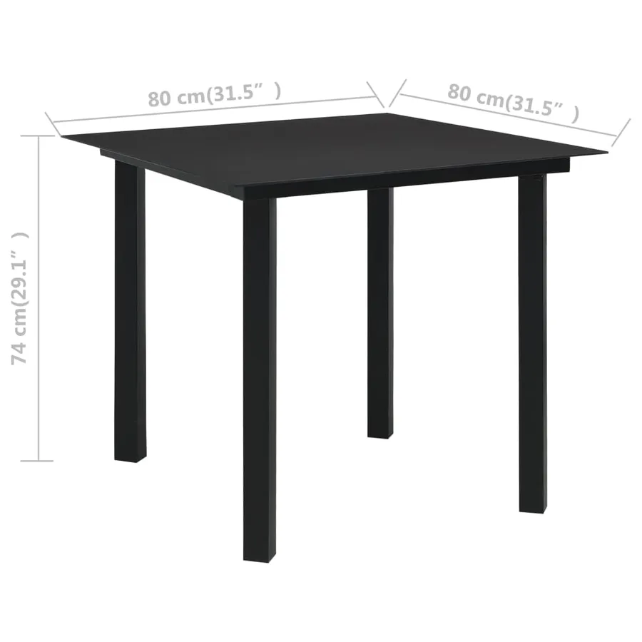 Table à dîner de jardin Noir 80x80x74 cm Acier et verre - 4