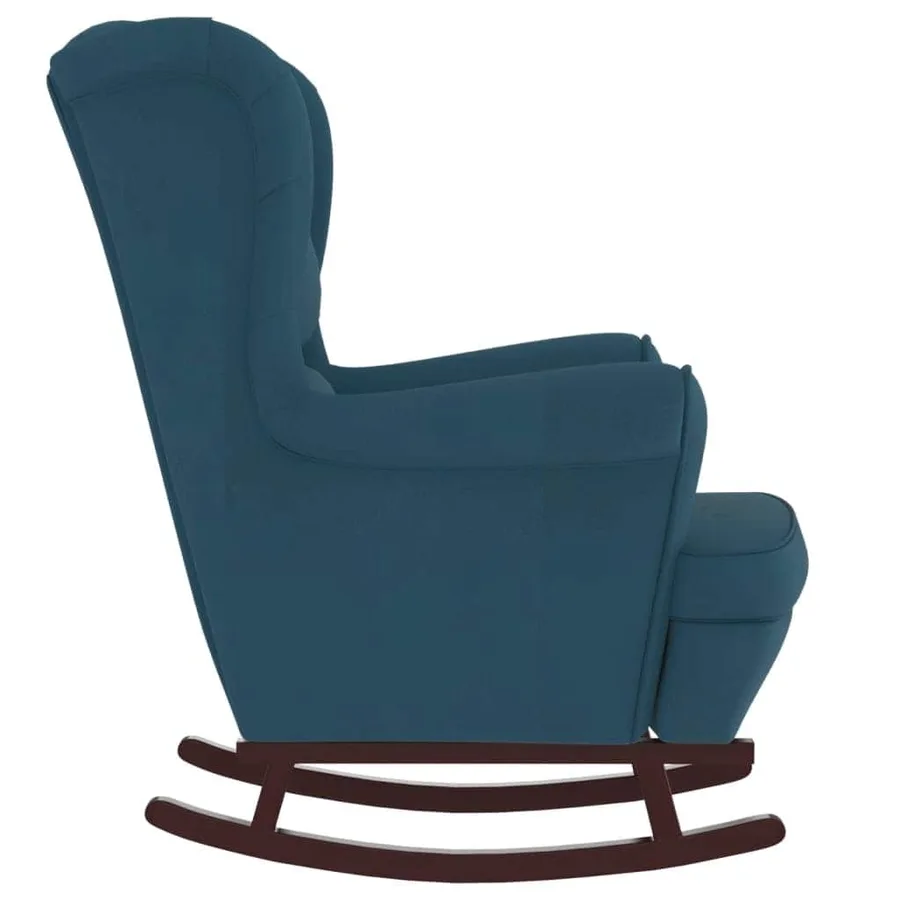 Fauteuil à bascule à oreilles en velours bleu bois massif - 6