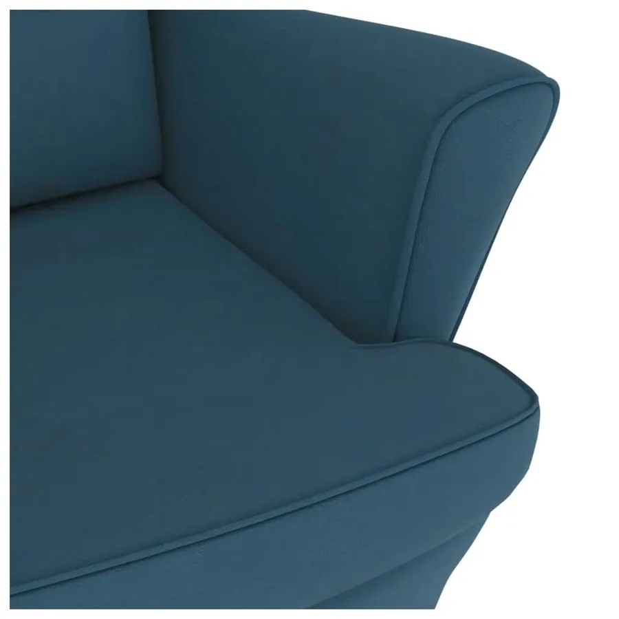 Fauteuil à bascule à oreilles en velours bleu bois massif - 8
