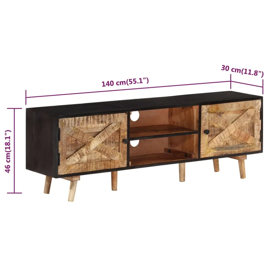 Meuble TV 140x30x46 cm Bois de manguier brut et d'acacia massif - 9