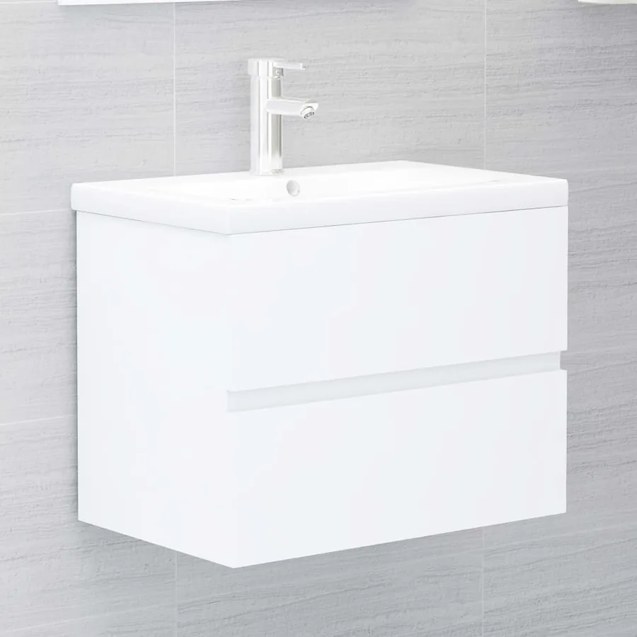 Armoire d'évier avec lavabo intégré blanc bois d'ingénierie