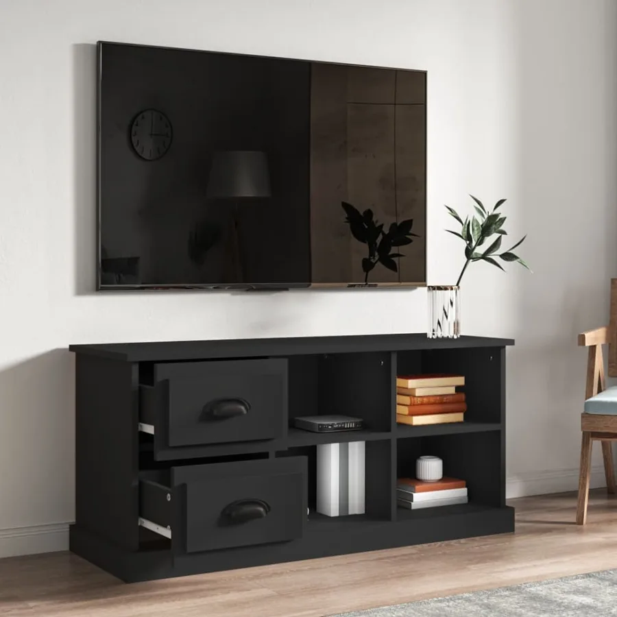 Meuble TV noir 102x35,5x47,5 cm bois d'ingénierie - 3