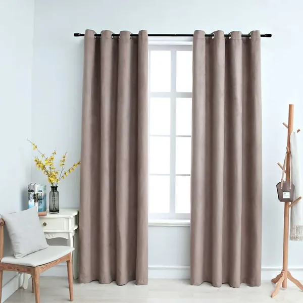Rideaux occultants avec anneaux en métal 2 pcs Taupe 140x245 cm