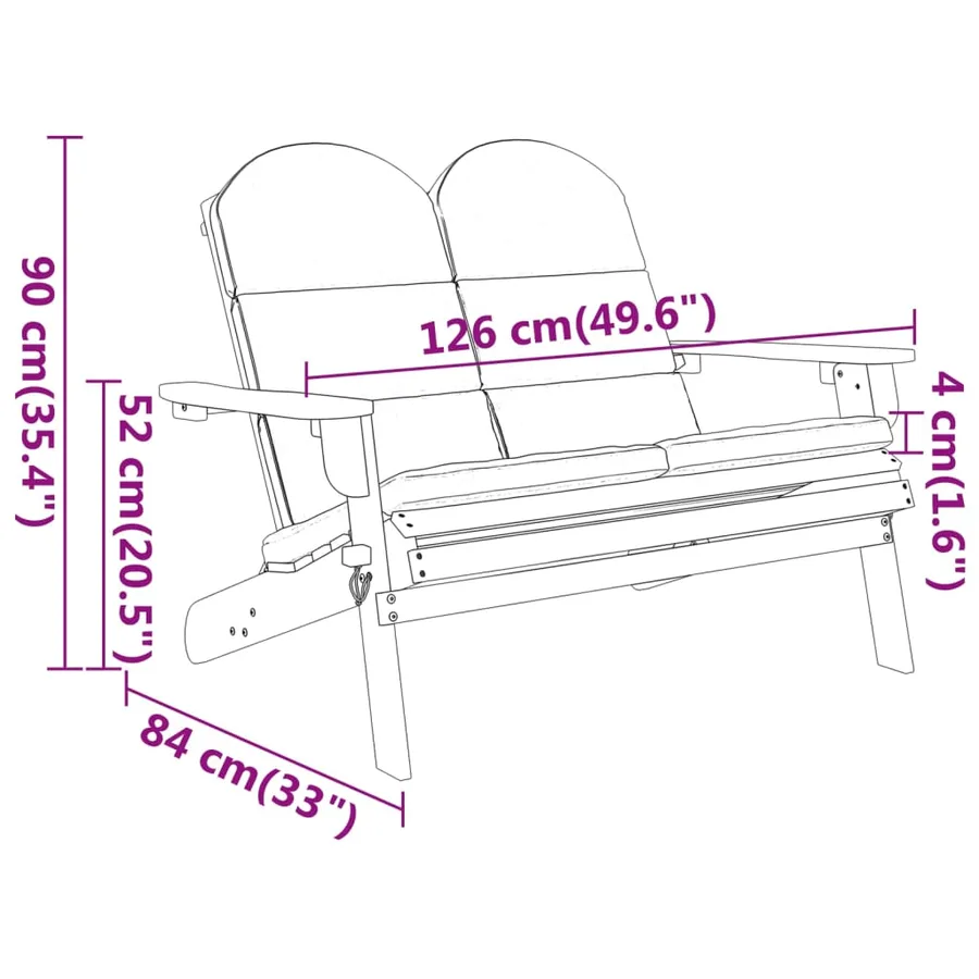 Banc de jardin Adirondack et coussins 126 cm bois massif acacia - 8