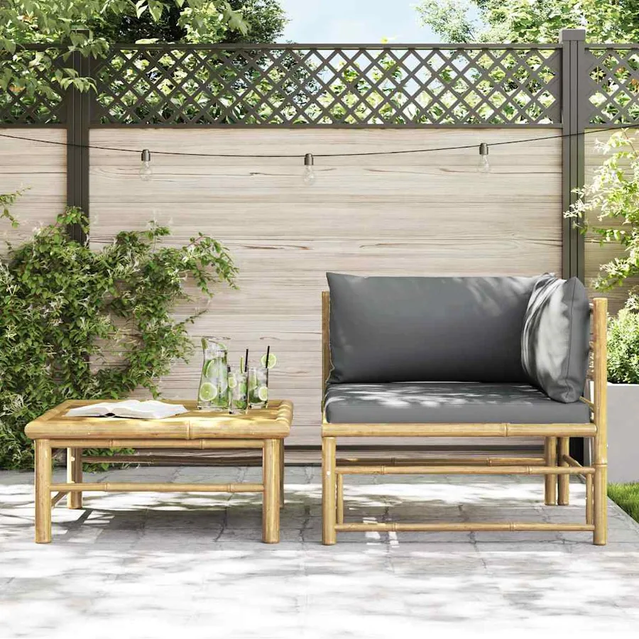 Salon de jardin 2 pcs avec coussins gris foncé Bambou - 3
