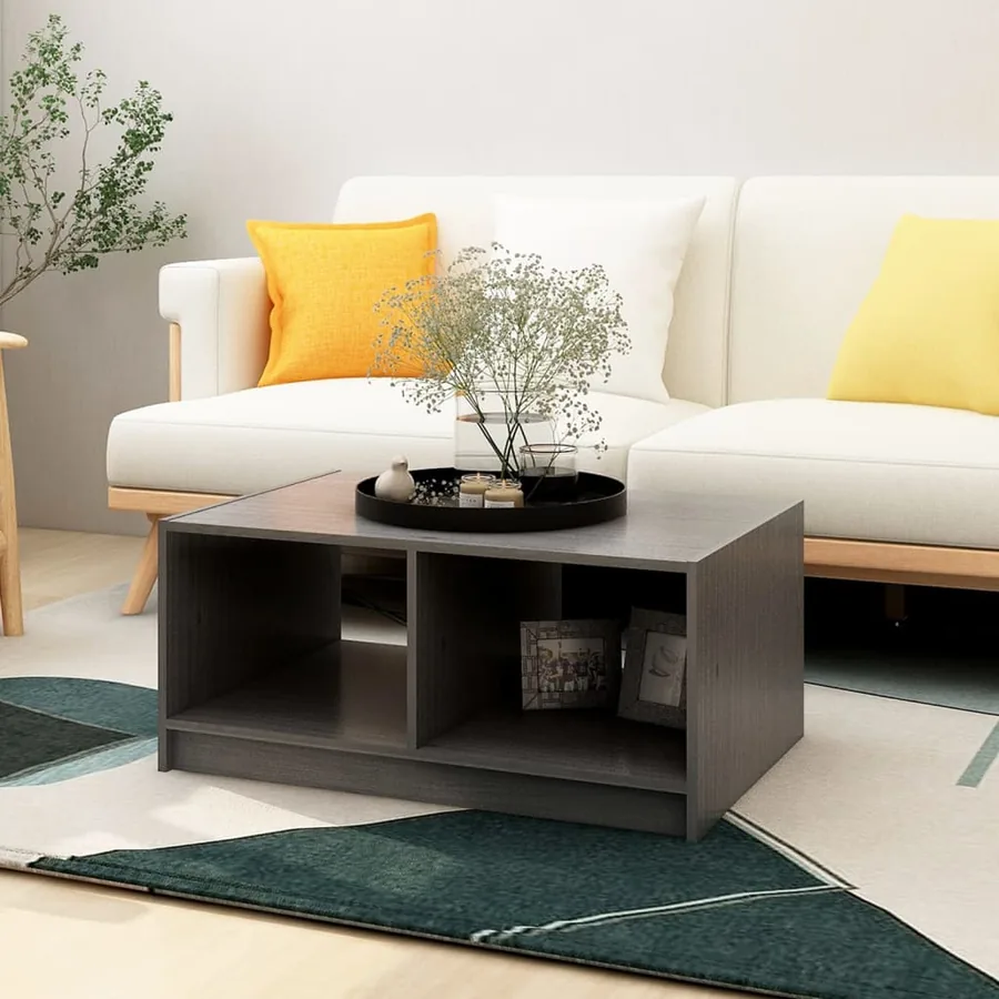 Table basse gris 75x50x33,5 cm bois de pin massif