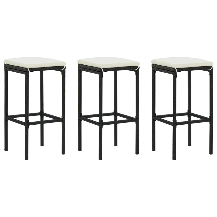 Tabourets de bar avec coussins lot de 3 noir résine tressée