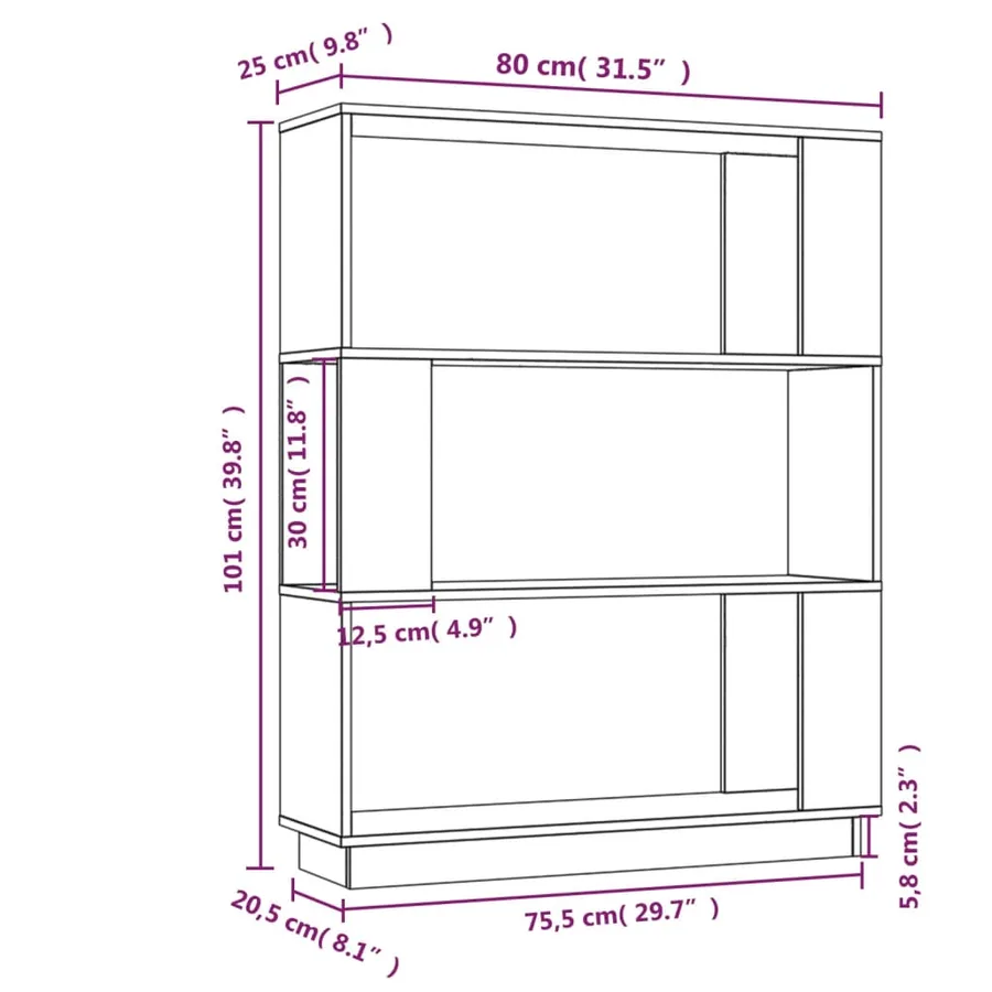 Bibliothèque/Séparateur de pièce 80x25x101 cm Pin solide - 8