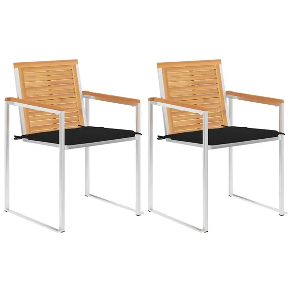 Chaises de jardin avec coussins lot de 2 Teck solide et acier
