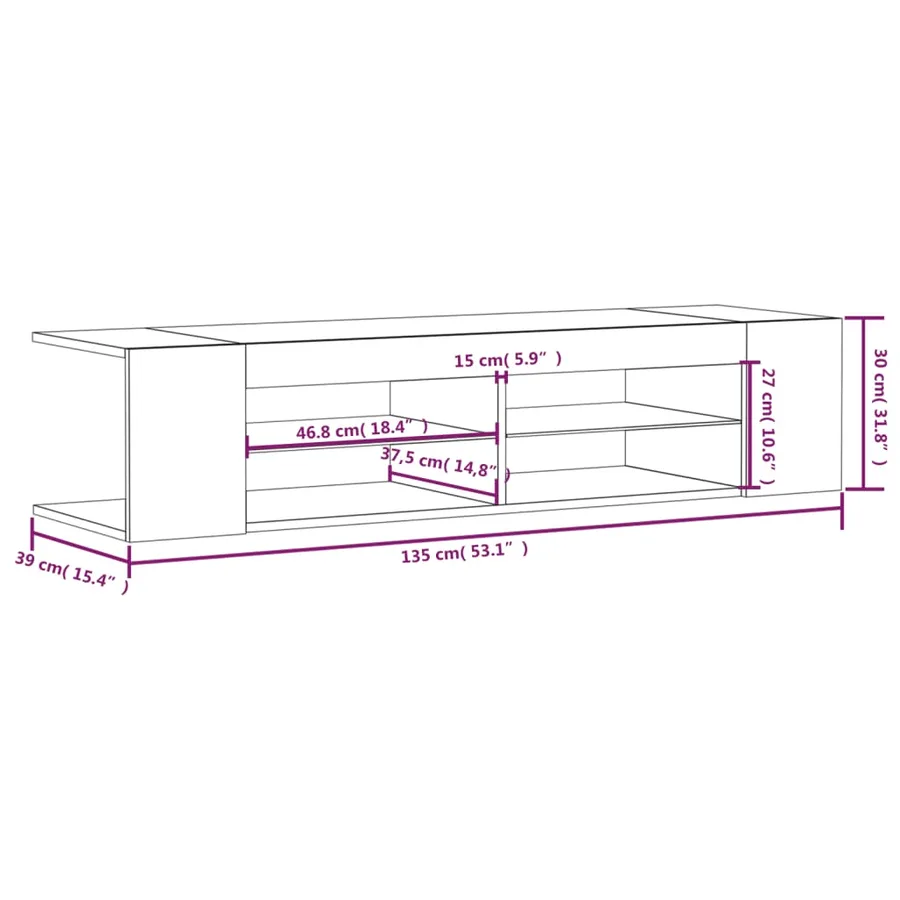 Meuble TV avec lumières LED chêne fumé 135x39x30 cm - 14