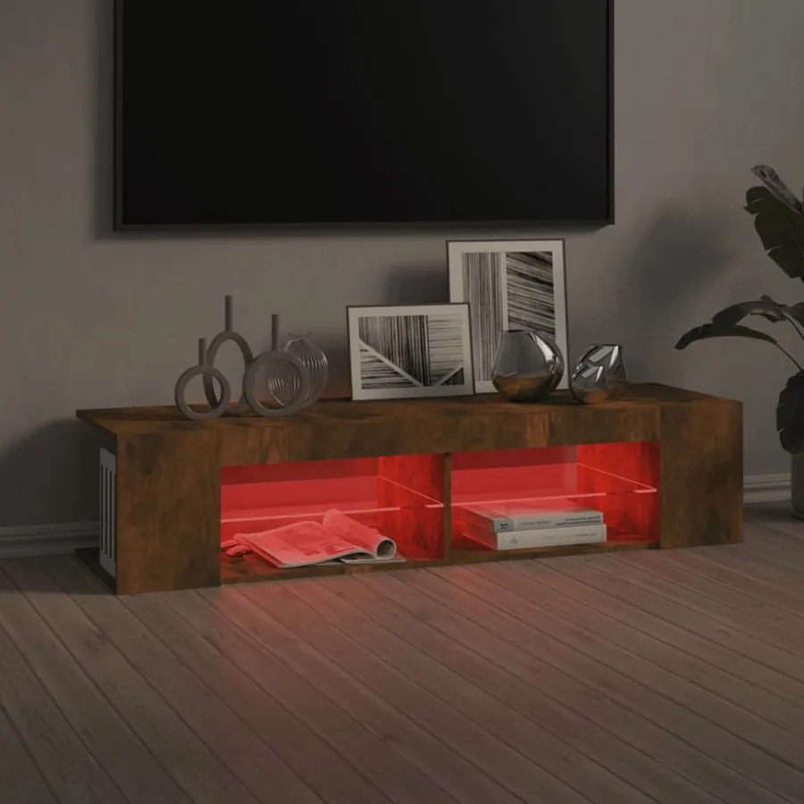 Meuble TV avec lumières LED chêne fumé 135x39x30 cm - 7