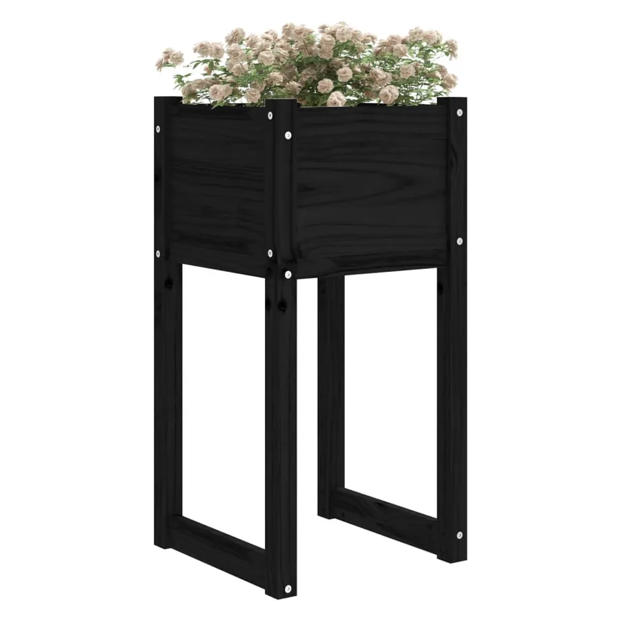 Jardinière Noir 40x40x81 cm Bois massif de pin - 3