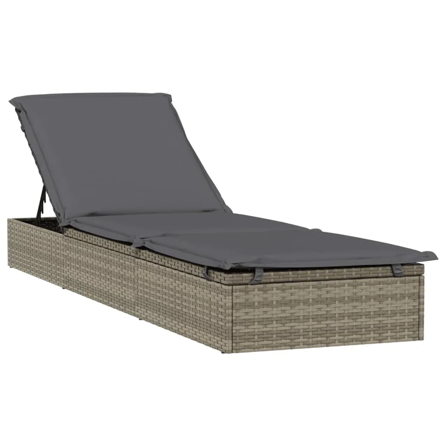 Transats 2 pcs avec table gris résine tressée - 3