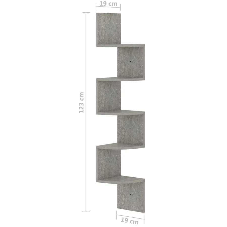 Étagère d'angle murale gris béton 19x19x123cm bois d'ingénierie - 7