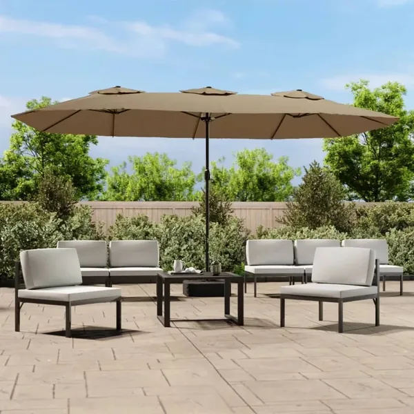 Parasol de jardin à double tête avec LED taupe 449x265 cm