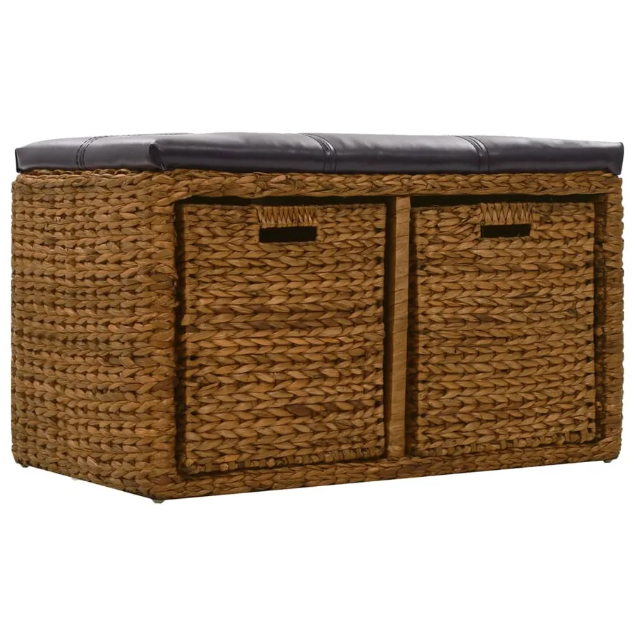 Banc avec 2 paniers Jacinthe d'eau 71 x 40 x 42 cm Marron - 2