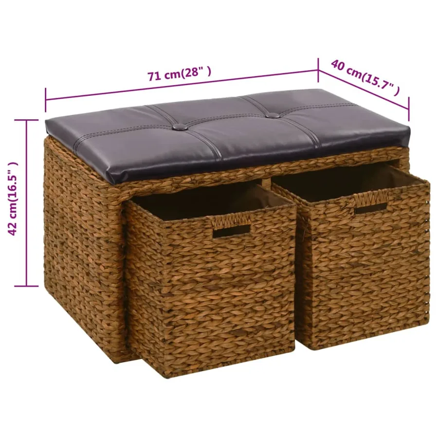 Banc avec 2 paniers Jacinthe d'eau 71 x 40 x 42 cm Marron - 9