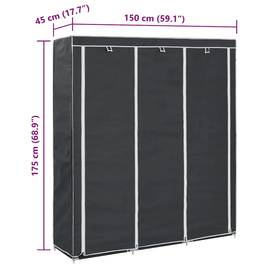 Armoire avec compartiments et barres Noir 150x45x175 cm Tissu - 11