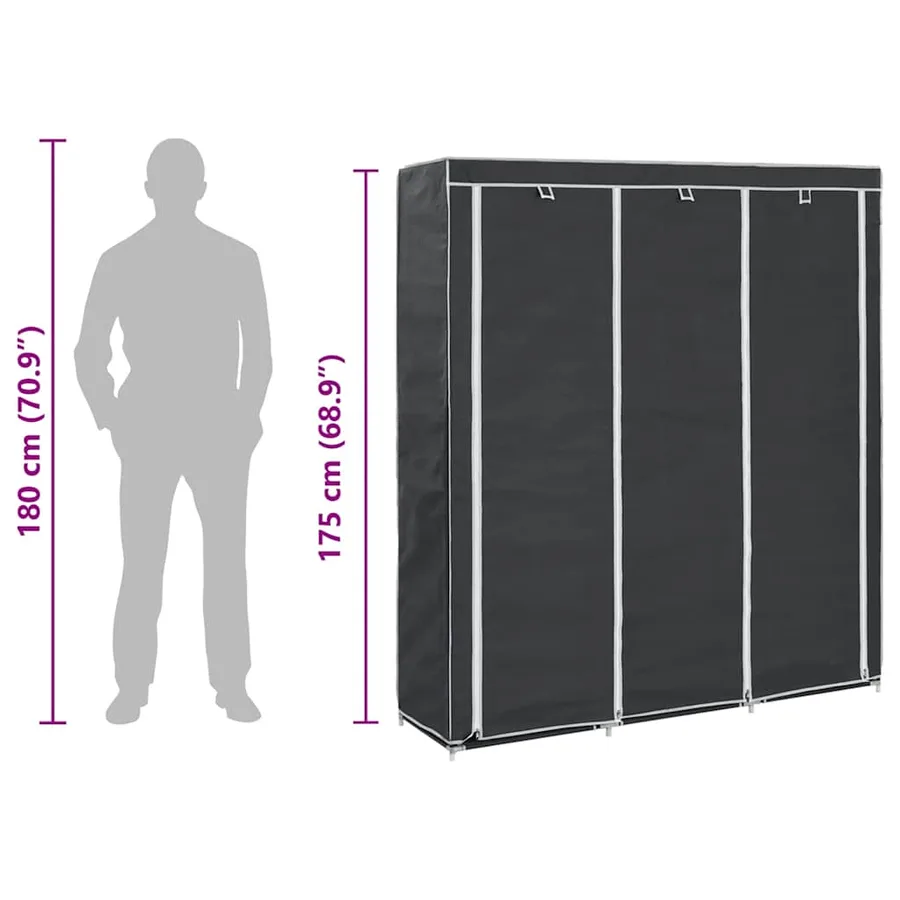 Armoire avec compartiments et barres Noir 150x45x175 cm Tissu - 12
