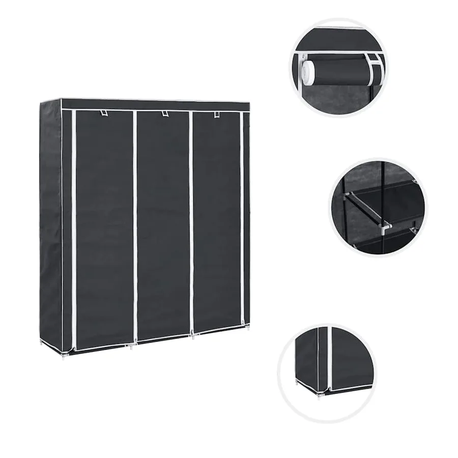 Armoire avec compartiments et barres Noir 150x45x175 cm Tissu - 7