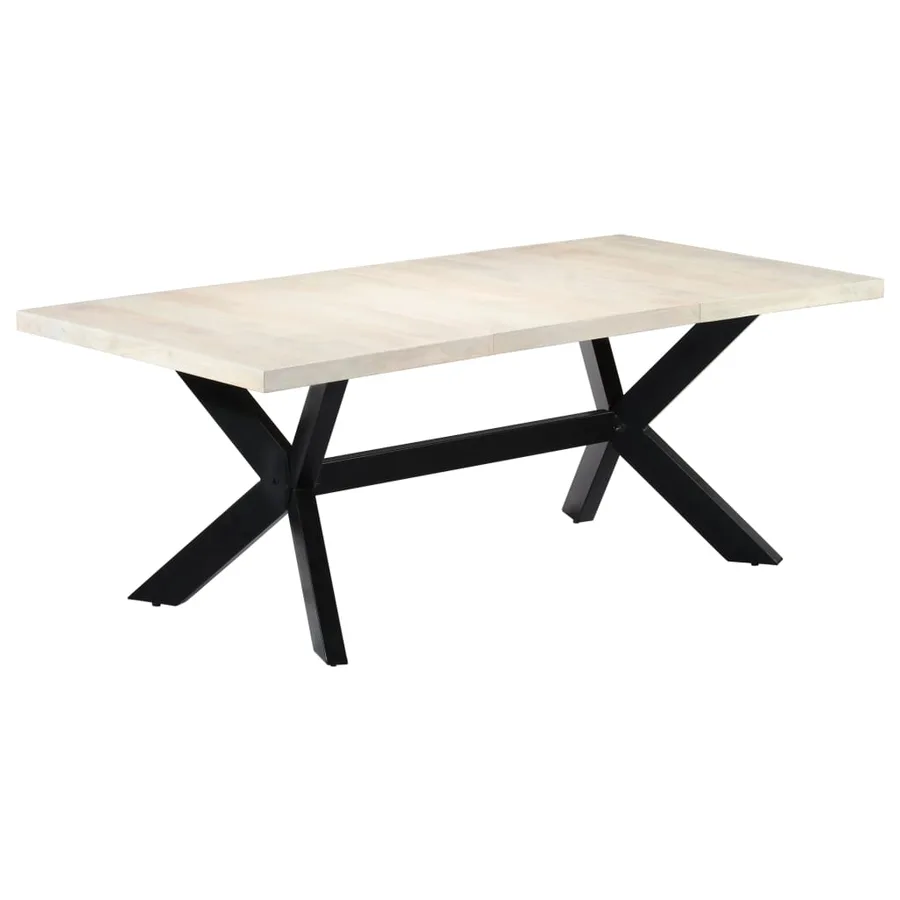 Table de salle à manger Blanc 200x100x75cm Bois manguier massif - 10