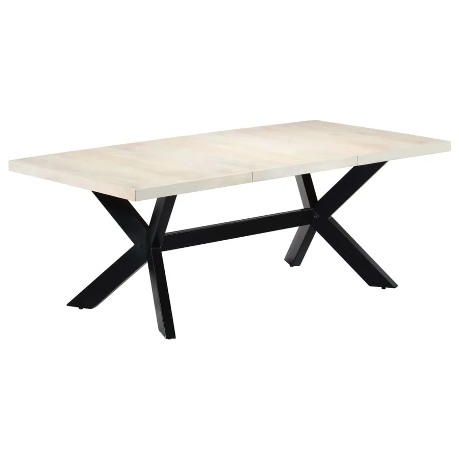 Table de salle à manger Blanc 200x100x75cm Bois manguier massif - 11