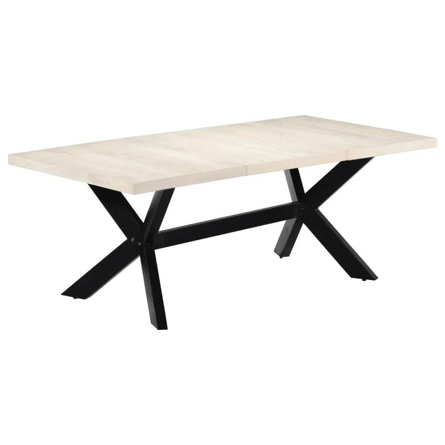 Table de salle à manger Blanc 200x100x75cm Bois manguier massif - 9