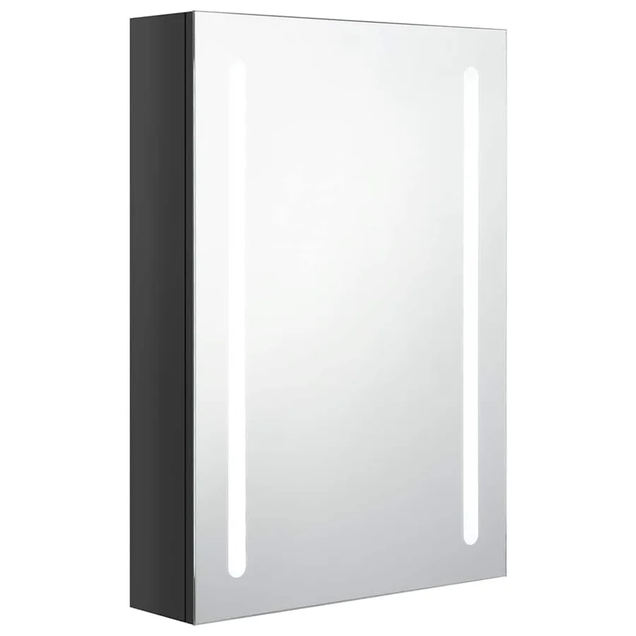 Armoire de salle de bain à miroir LED noir brillant 50x13x70 cm - 2