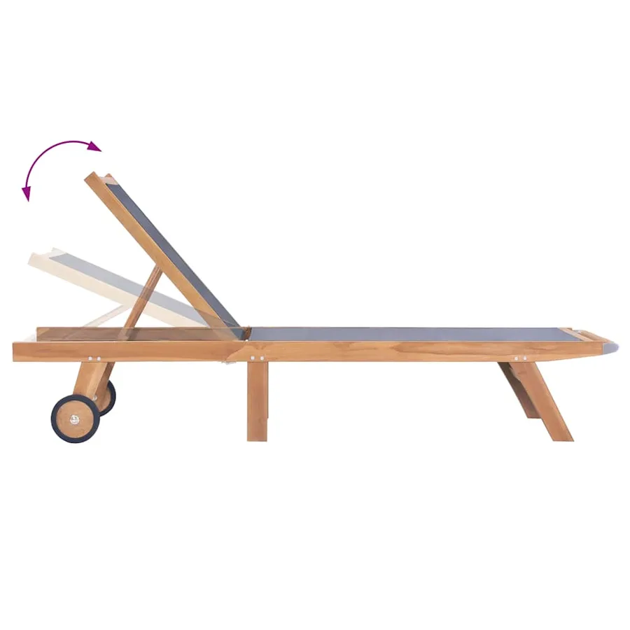Chaise longue pliable avec roulettes Teck massif et textilène - 4