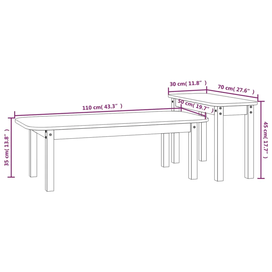 Ensemble de tables basses 2 pcs Blanc Bois massif de pin - 10