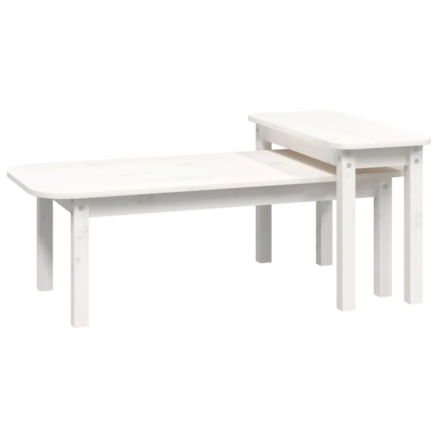 Ensemble de tables basses 2 pcs Blanc Bois massif de pin - 2
