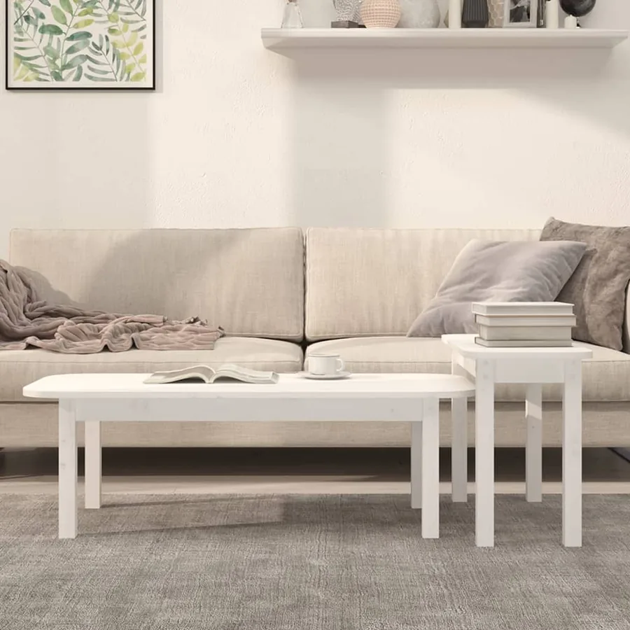 Ensemble de tables basses 2 pcs Blanc Bois massif de pin - 3