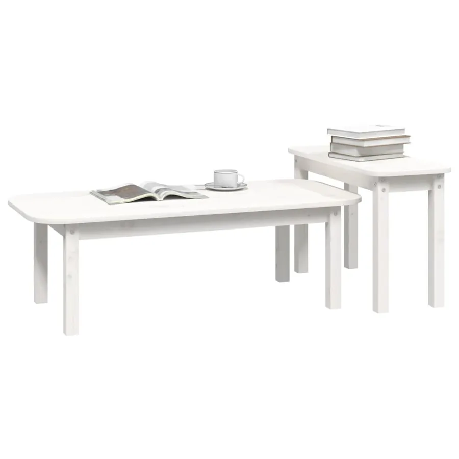 Ensemble de tables basses 2 pcs Blanc Bois massif de pin - 4