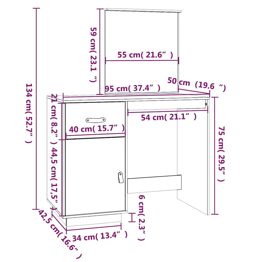 Coiffeuse 95x50x134 cm Bois de pin massif - 10